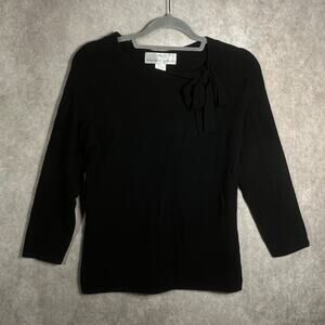 Precious Fibers Cashmere Sweater Womens Size XS Black Knit Tie Neck‎ 3/4 Sleeves